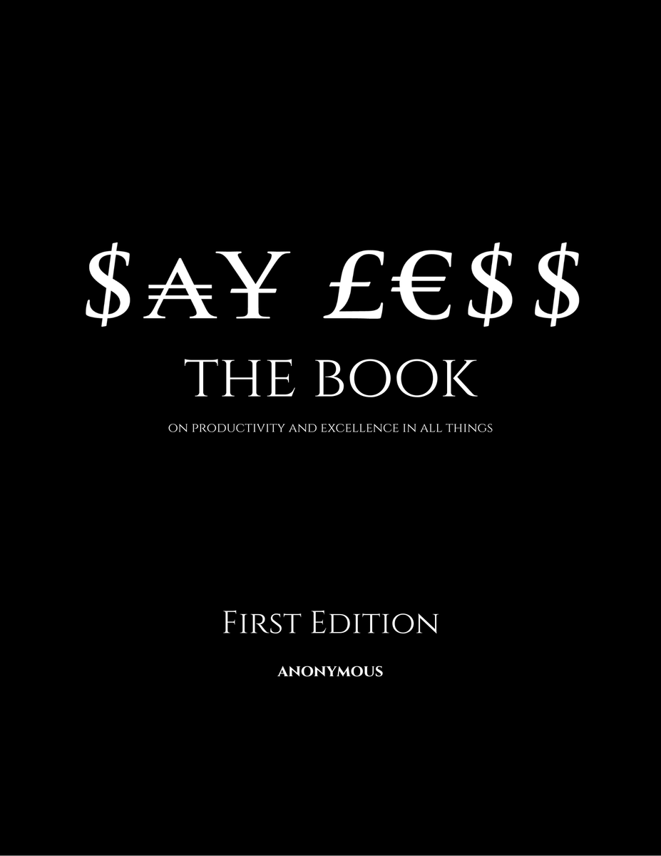 Book cover with text 'SAY LESS THE BOOK' on a black background